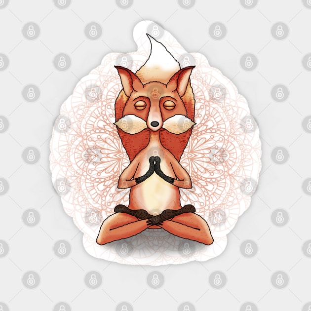 Zen Fox Meditating in Mandala Sticker by Jitterfly
